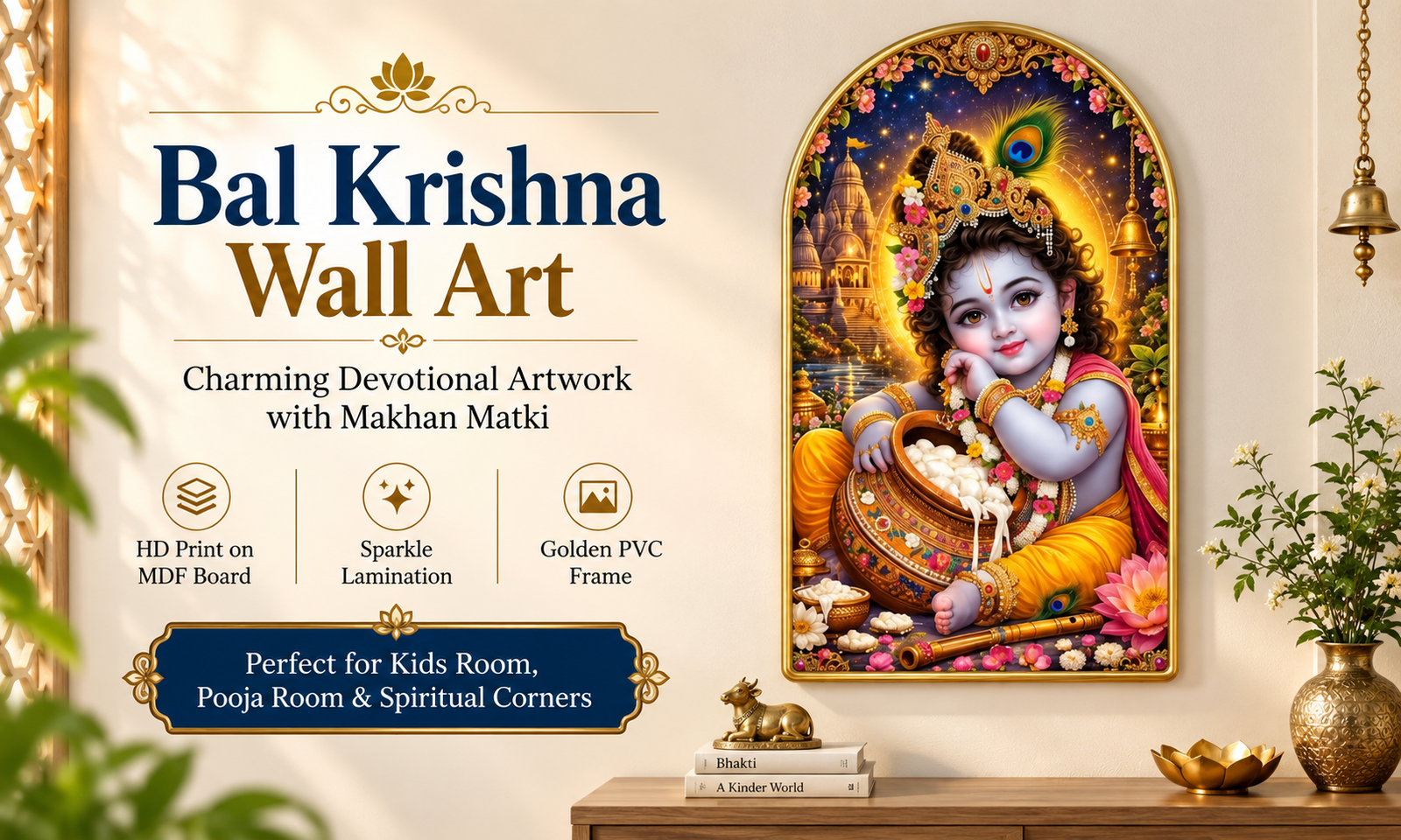 Bal Krishna with Makhan Matki banner
