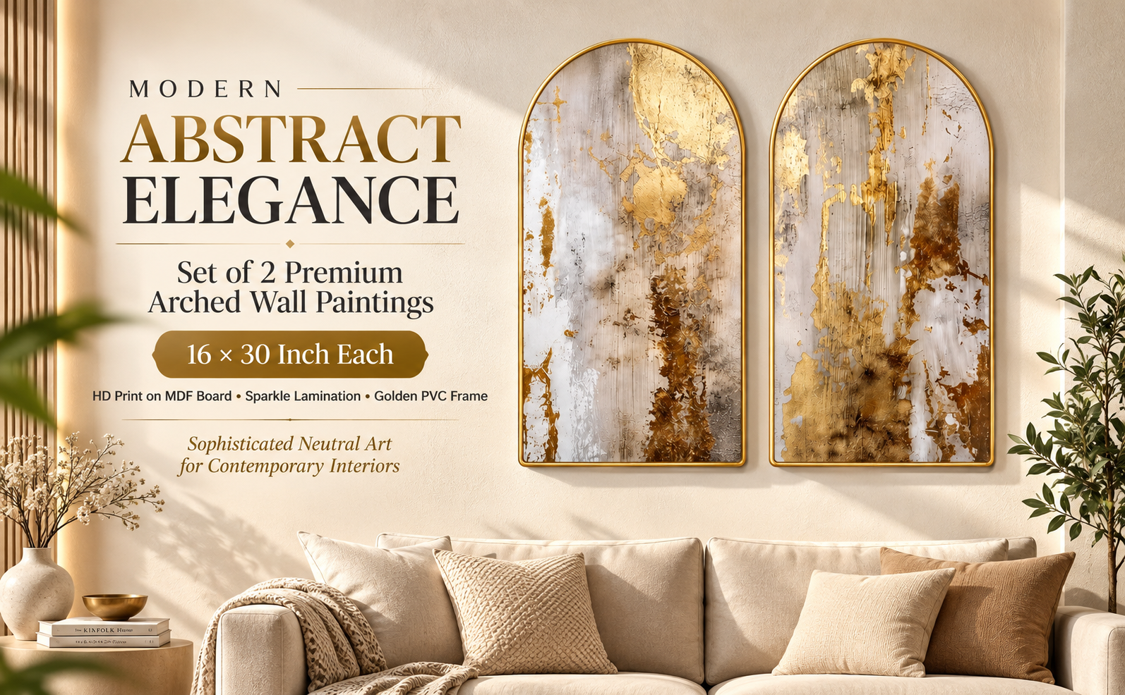 Modern Abstract Elegance Set of 2 Premium Arched Wall Paintings
