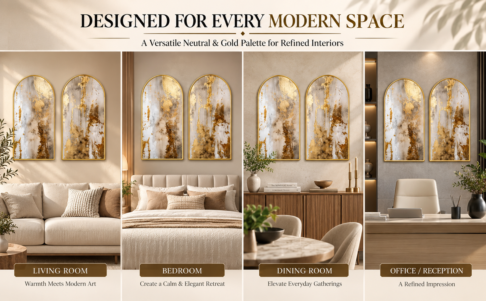 Set of 2 Abstract Arched Wall Paintings styled in living room, bedroom, dining room and office or reception