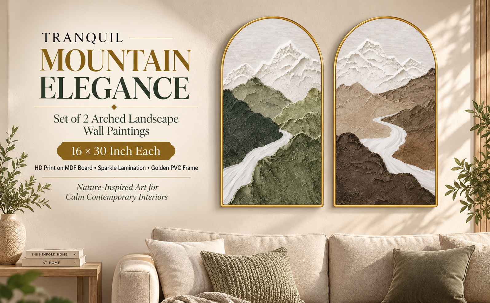 Set of 2 Mountain Arched Wall Paintings premium hero