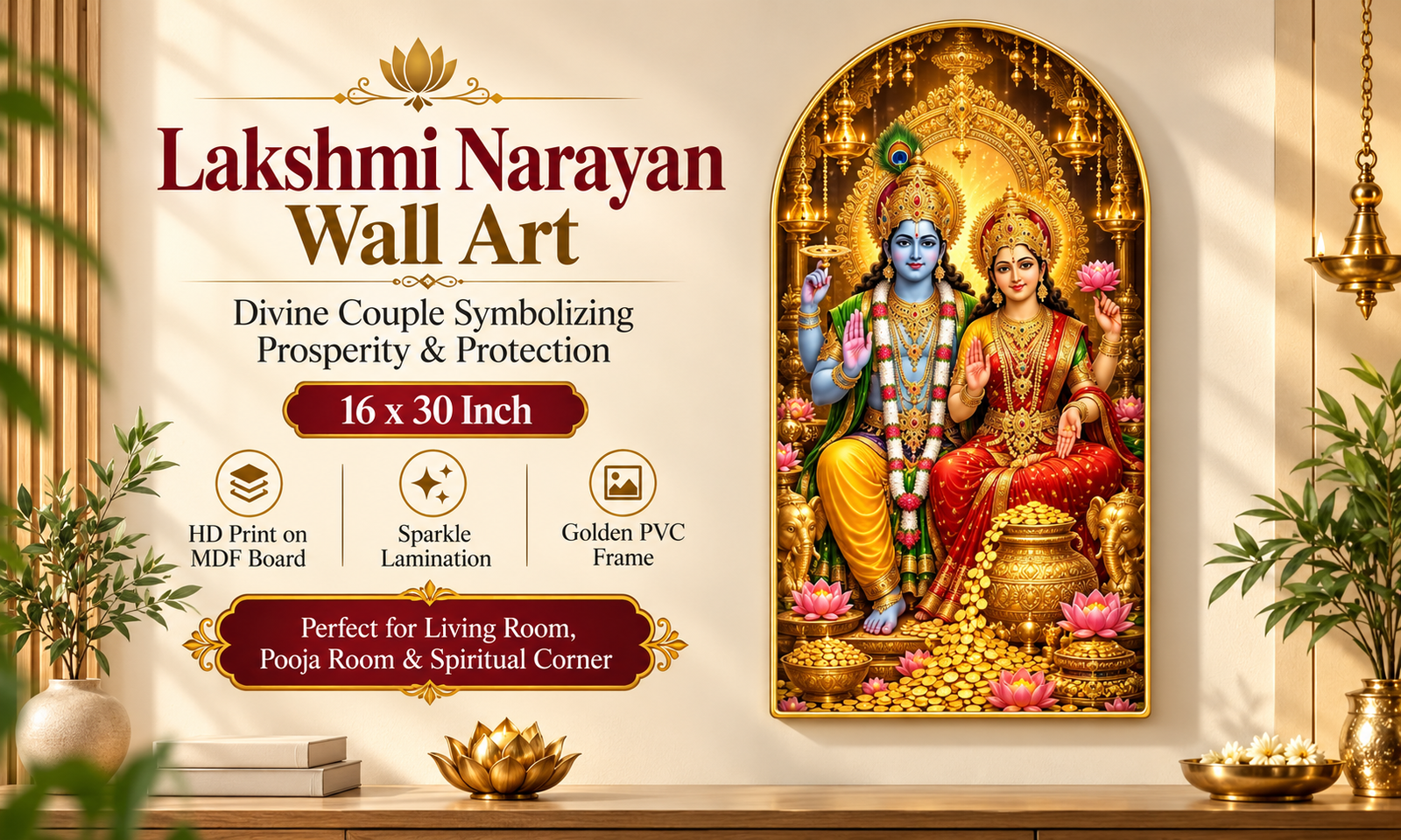 Lakshmi Narayan with Golden Wealth Pot banner