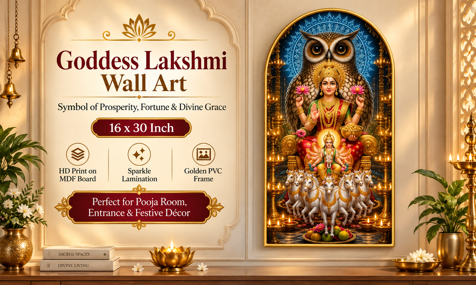 Goddess Lakshmi with Owl & Celestial Elements banner