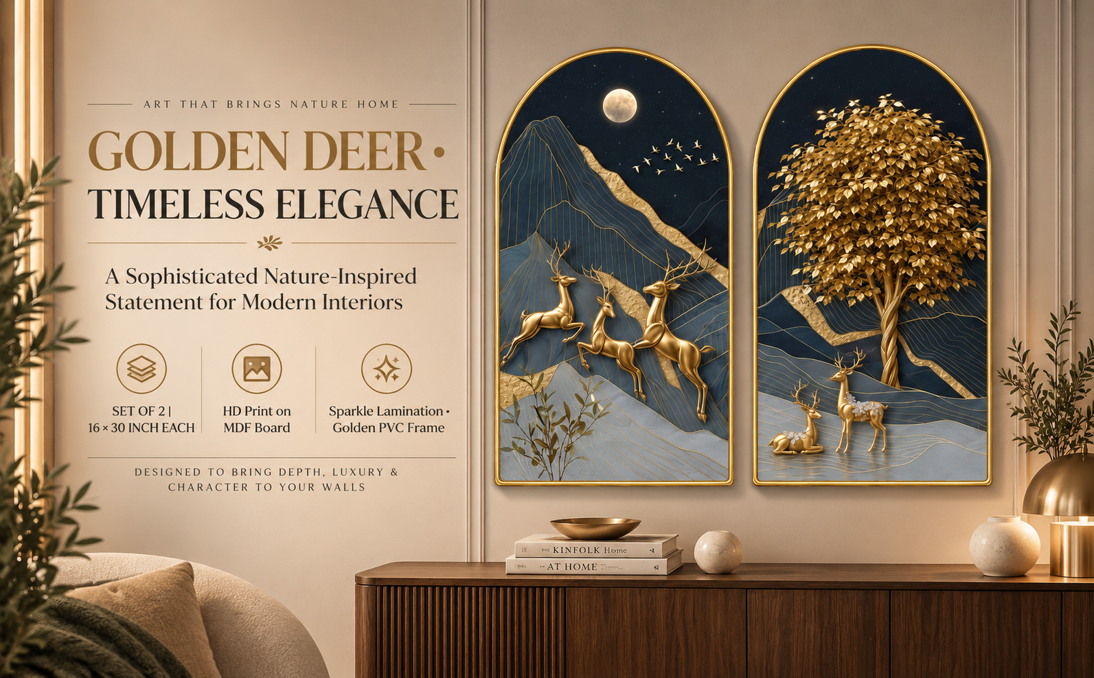 Golden Deer, Moon & Tree Landscape banner