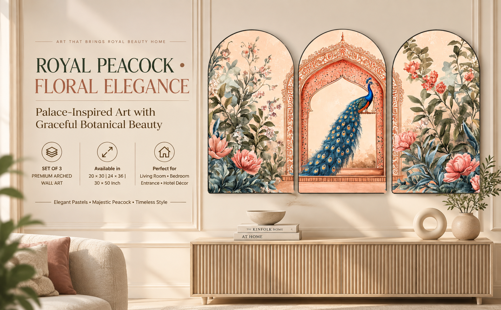 Royal Peacock in Floral Palace Arch banner