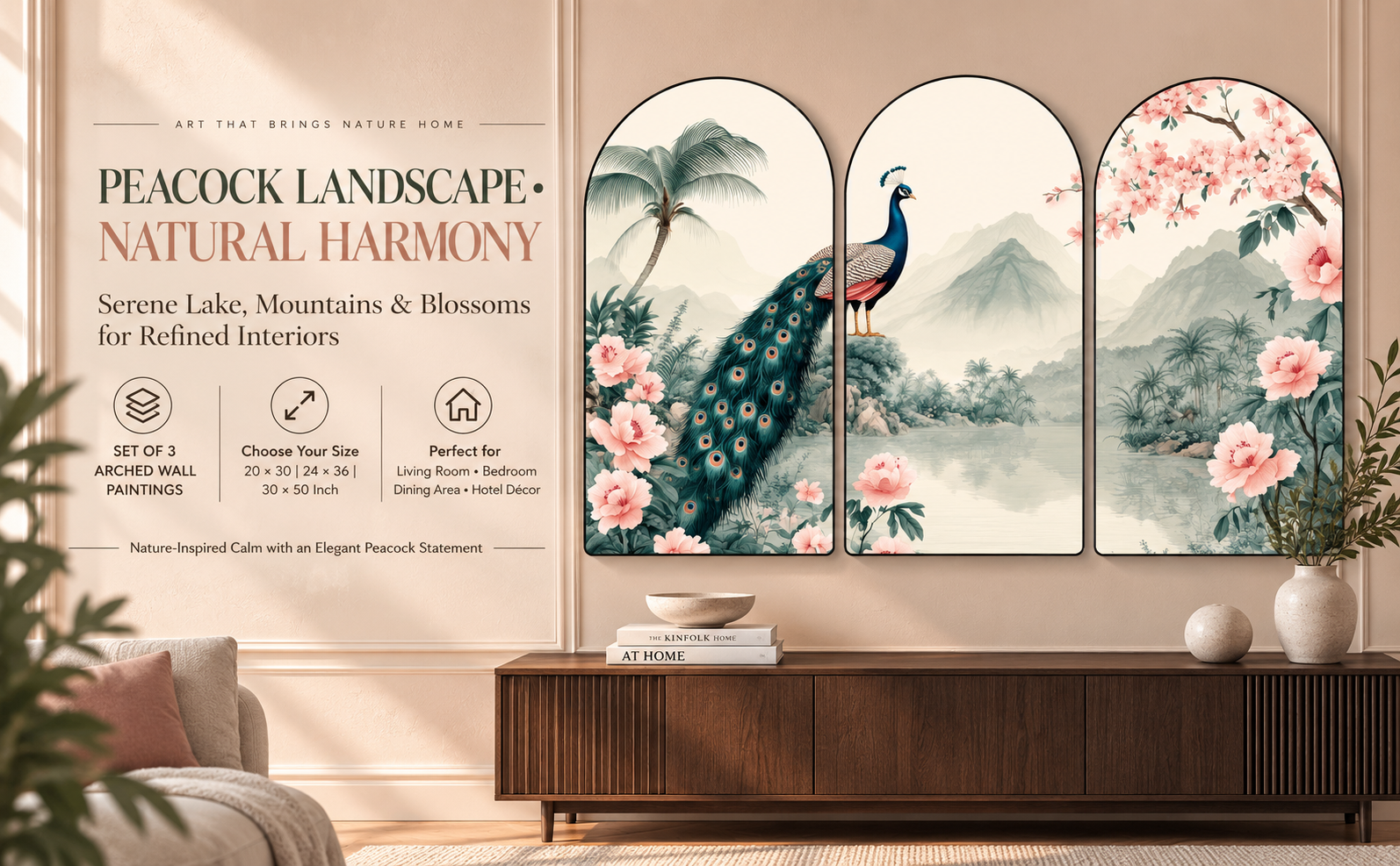 Peacock Lake Mountains and Pink Blossoms banner