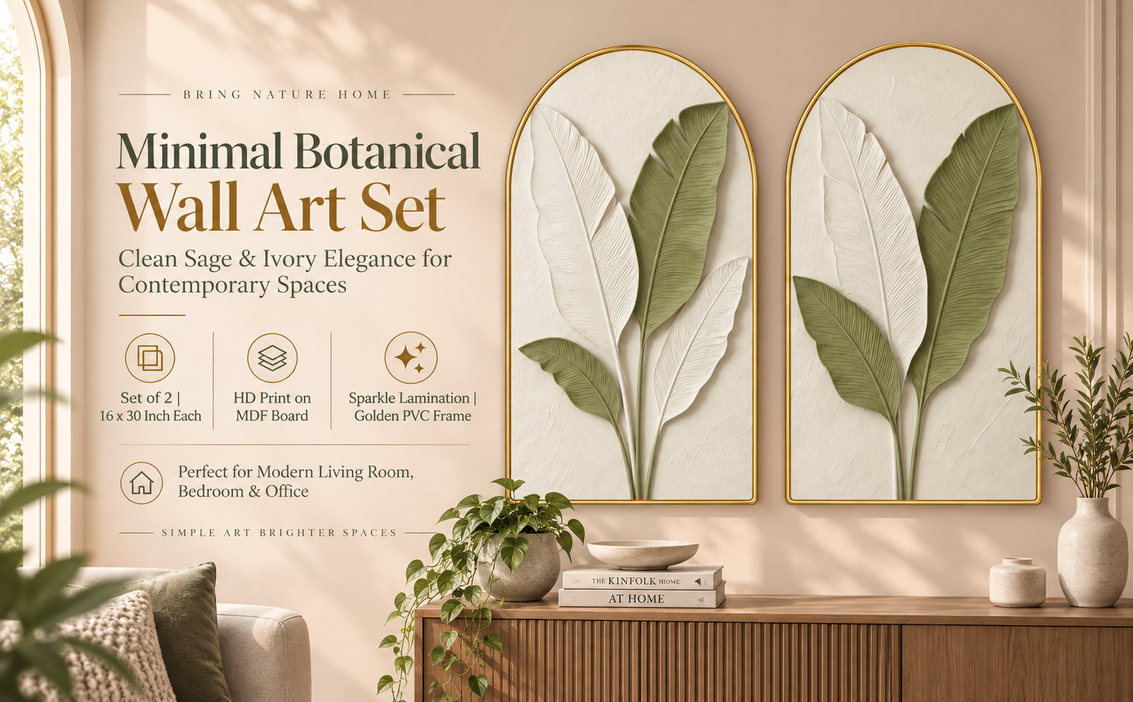 Minimal Sage & Ivory Leaf Wall Art banner