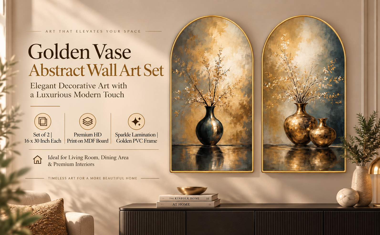 Golden Vase & Branch Abstract Wall Art banner