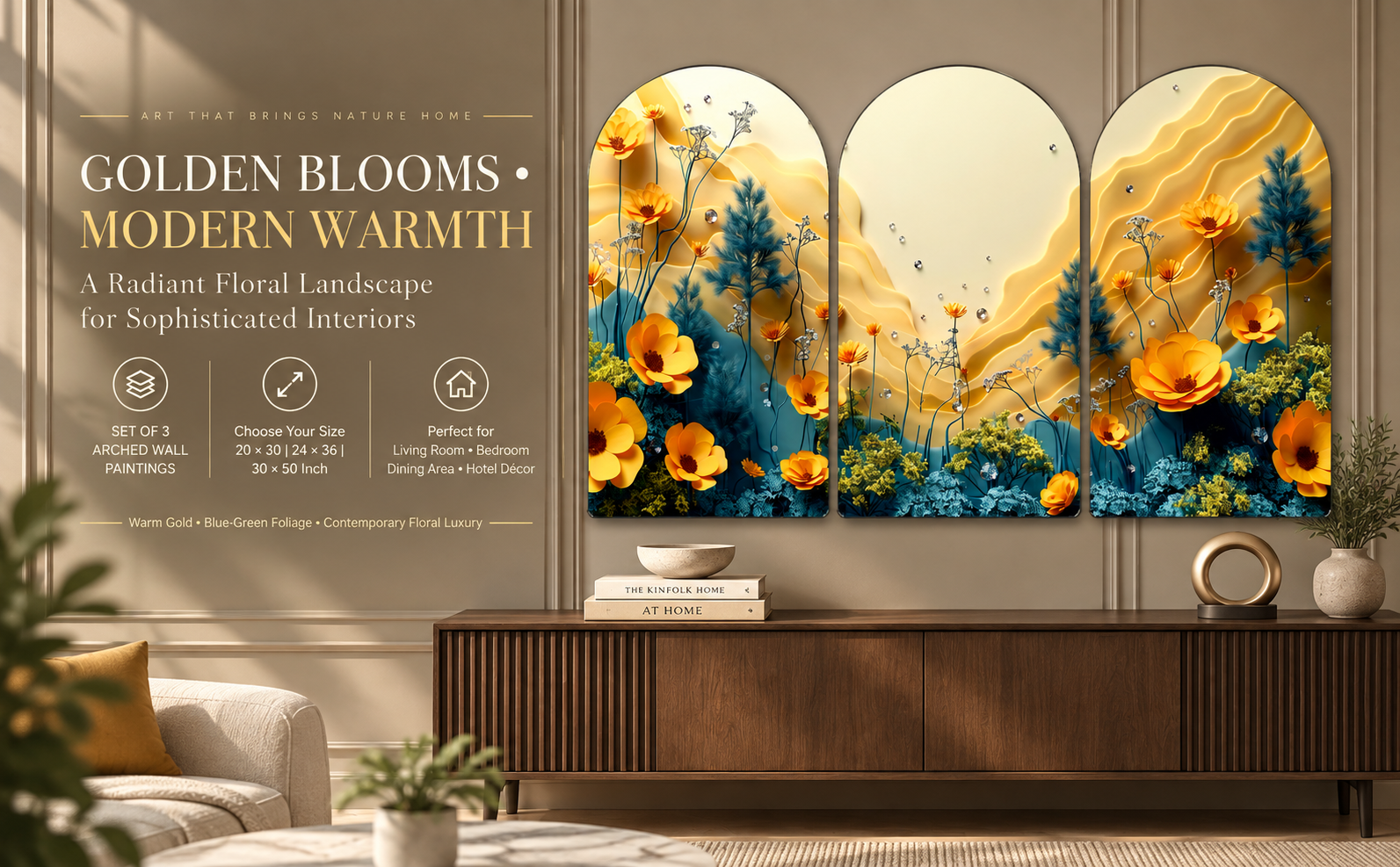 Golden Yellow Floral Landscape Art banner