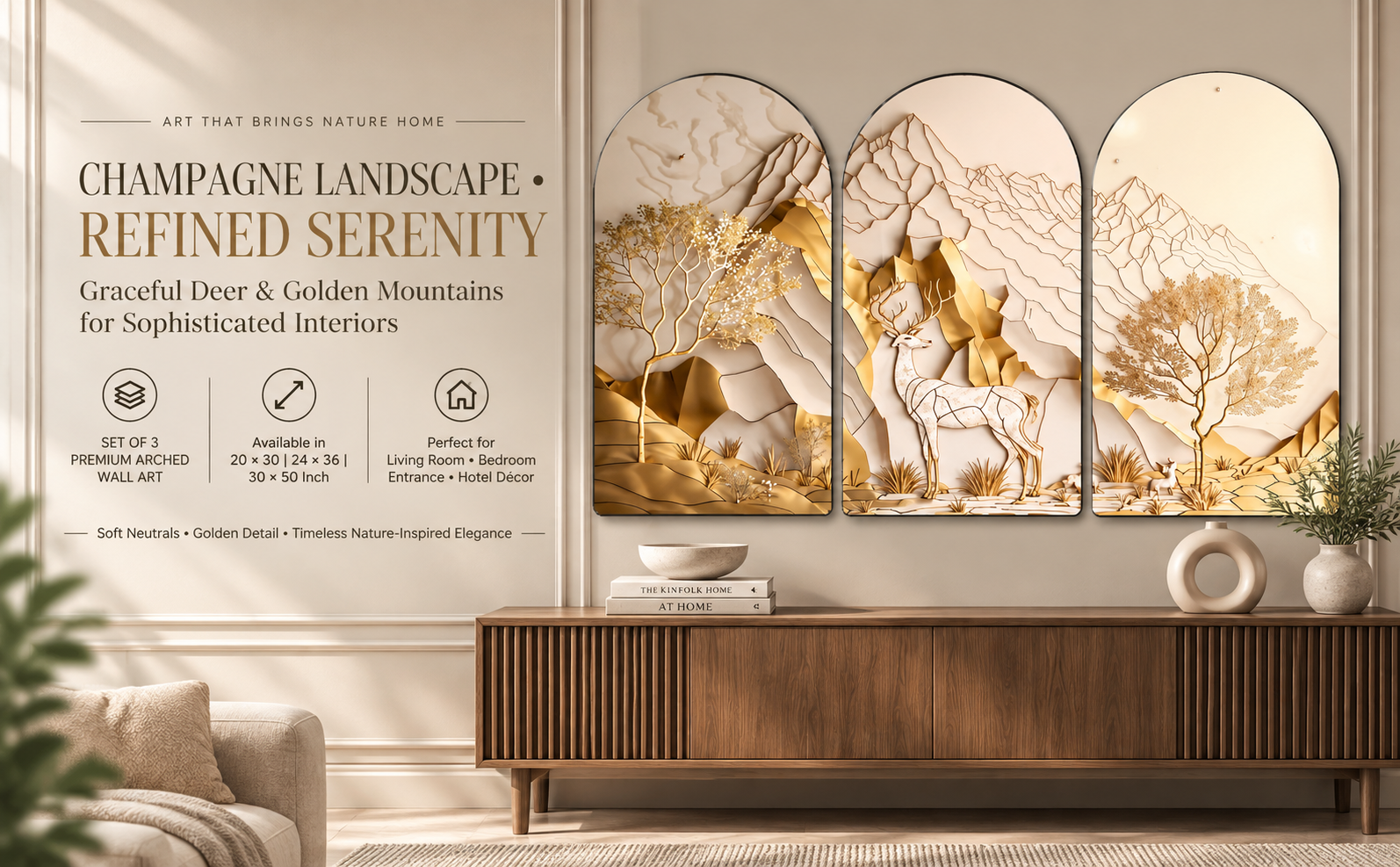 Champagne Golden Mountain Deer Landscape banner
