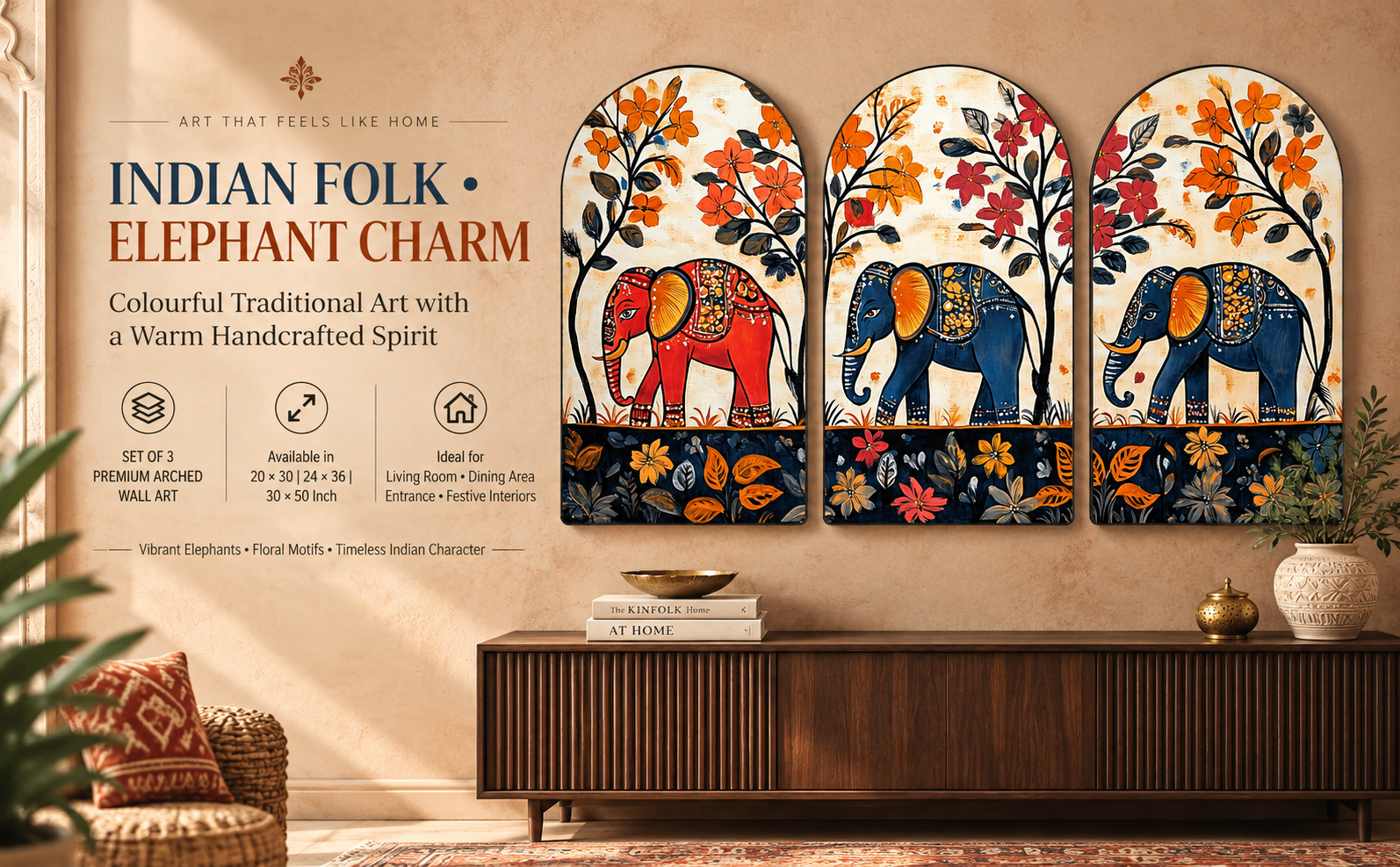 Colourful Indian Folk Elephant Art banner
