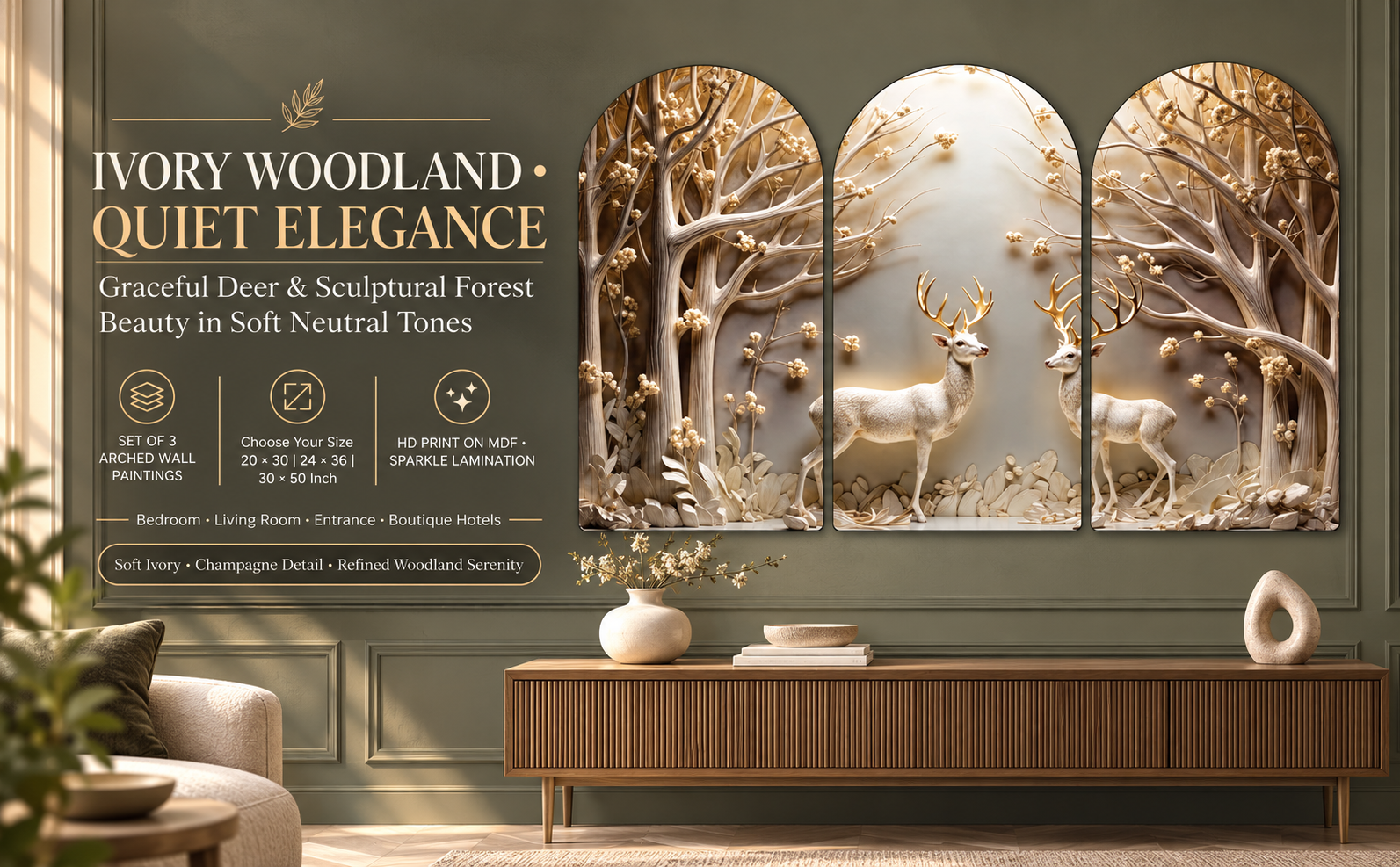 Ivory Deer & Sculptural Woodland banner