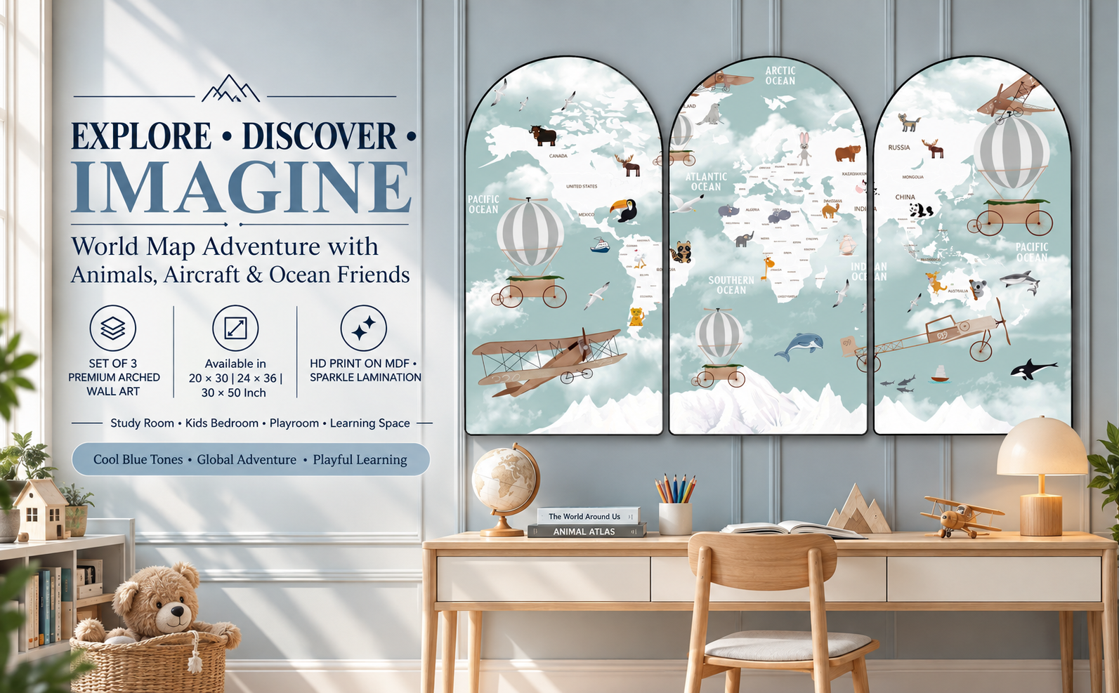 Blue Animal & Aviation World Map banner
