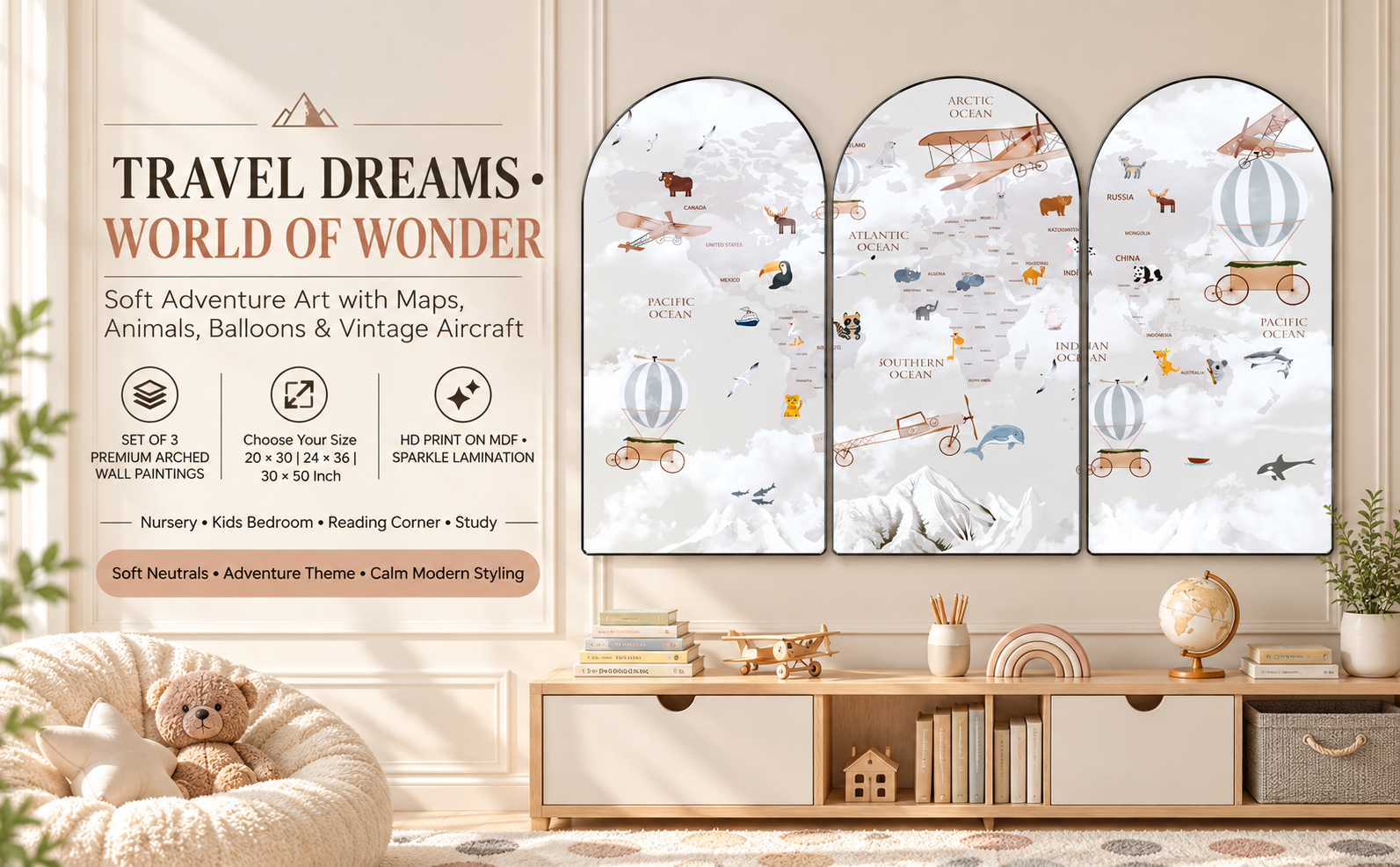 Soft White Travel Adventure World Map banner