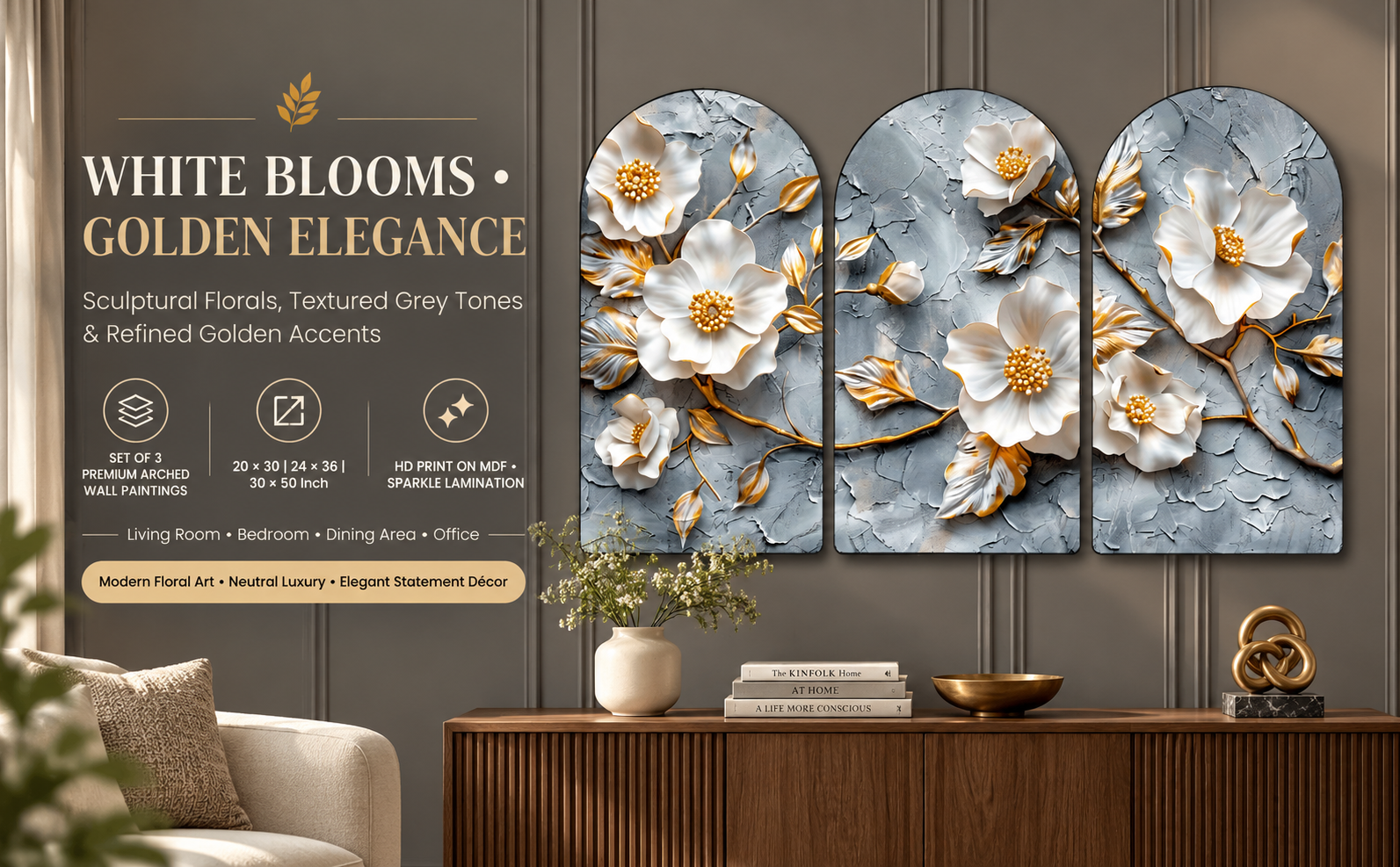 White Flowers with Golden Accents banner