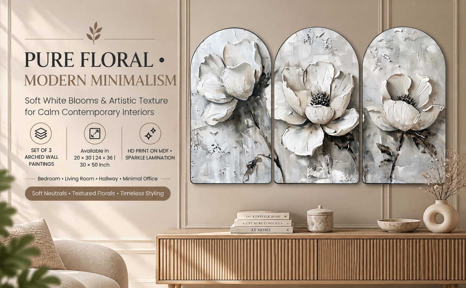 Monochrome White Textured Flowers banner