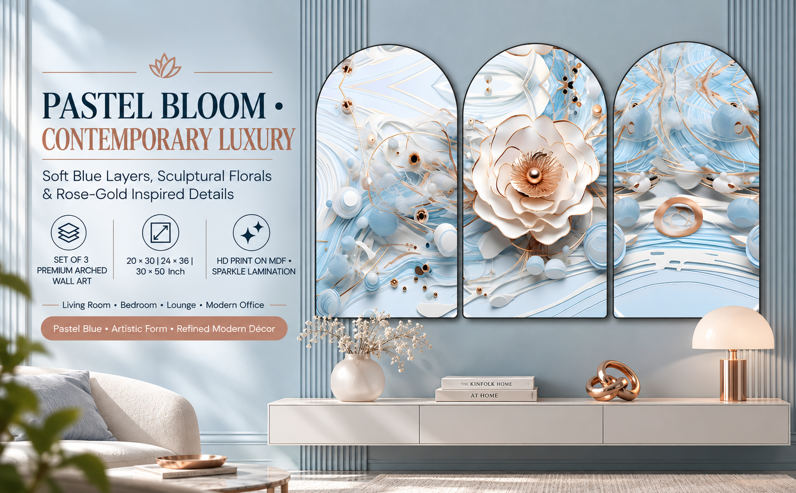 Pastel Blue Abstract 3D-Style Flower banner