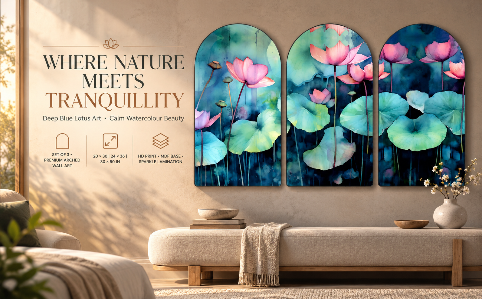 Deep Blue Watercolor Lotus Pond banner