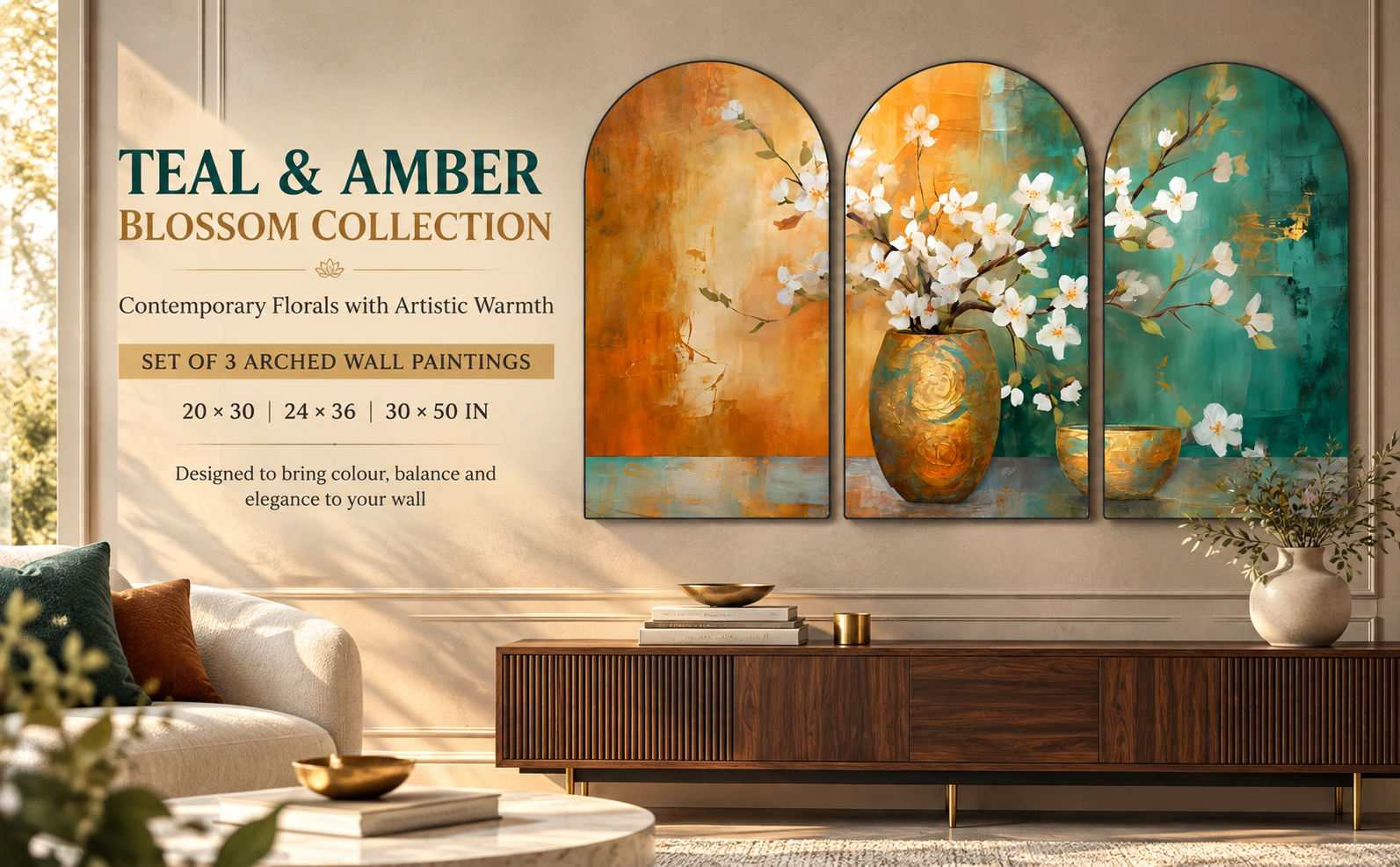 Teal and Amber Blossom Vase banner