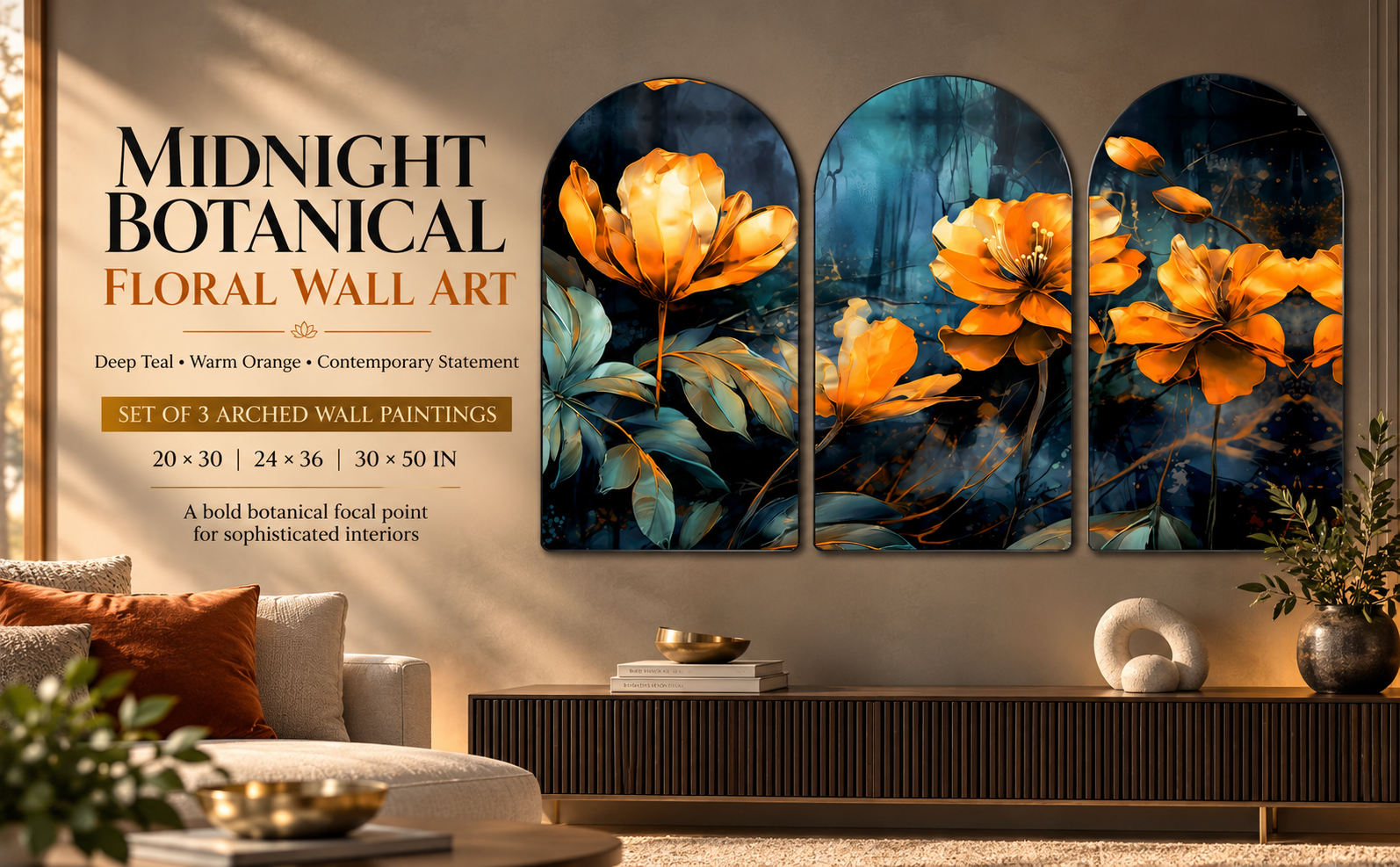 Midnight Teal Orange Floral banner