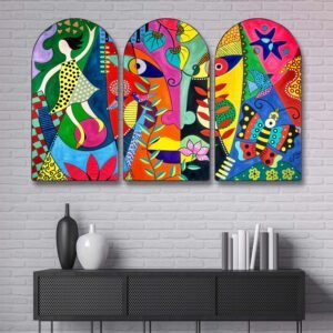 Set of 3 Arched Abstract Artistic Wall Paintings Collection | HD Print on MDF Board with Sparkle Lamination & PVC Frame for Living Room Bedroom Office