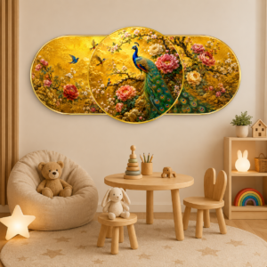 Premium Nature & Bird Wall Paintings Collection | HD Print with Sparkle Lamination & PVC Golden Frame for Living Room Bedroom Entrance Office | 35 x 16 Inch