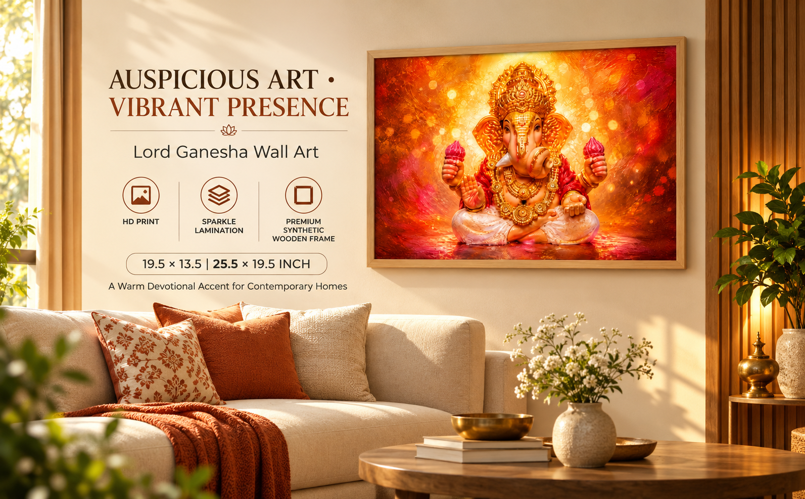 Lord Ganesha Golden Glow Devotional Wall Painting banner
