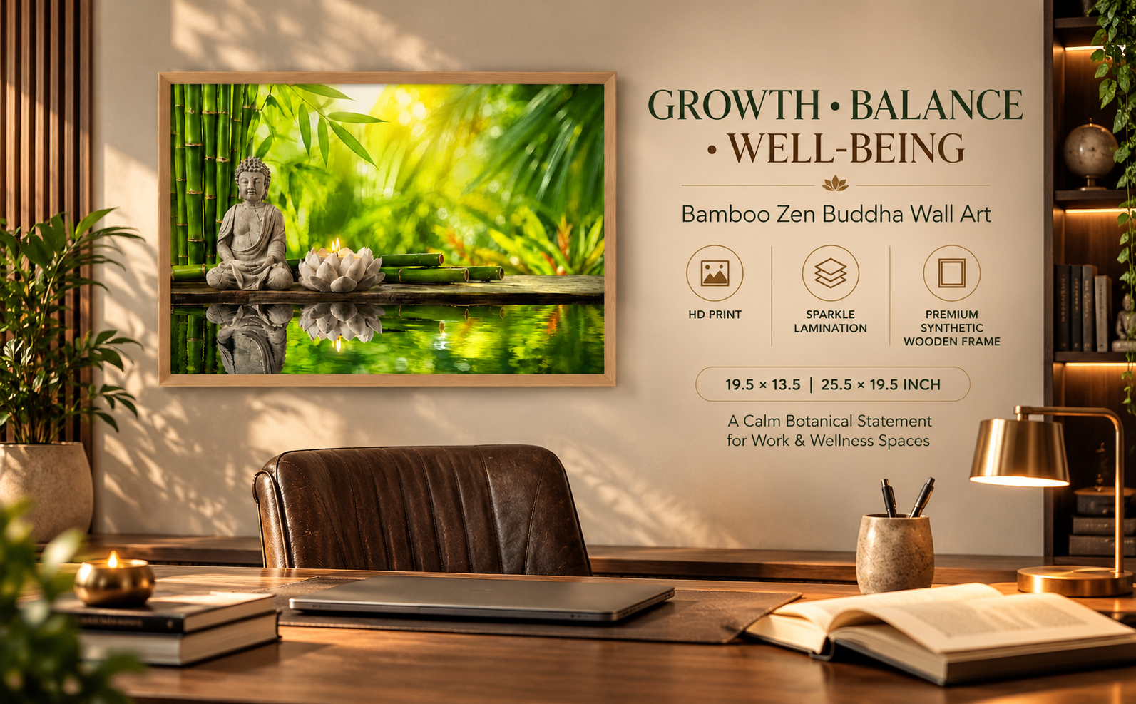 Bamboo Zen Buddha with Water Reflection wall painting banner
