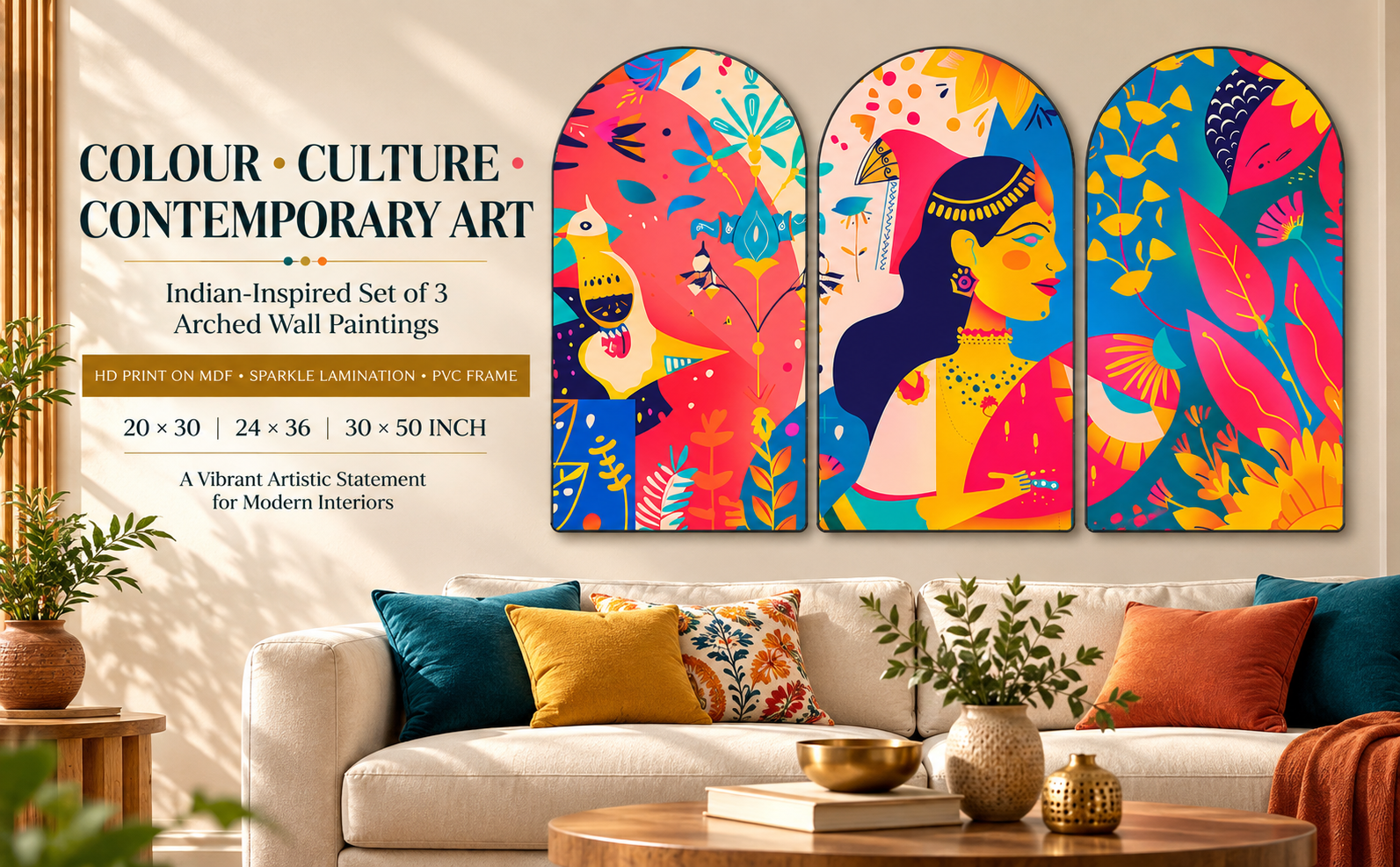 Contemporary Indian Woman and Botanical Folk Art banner