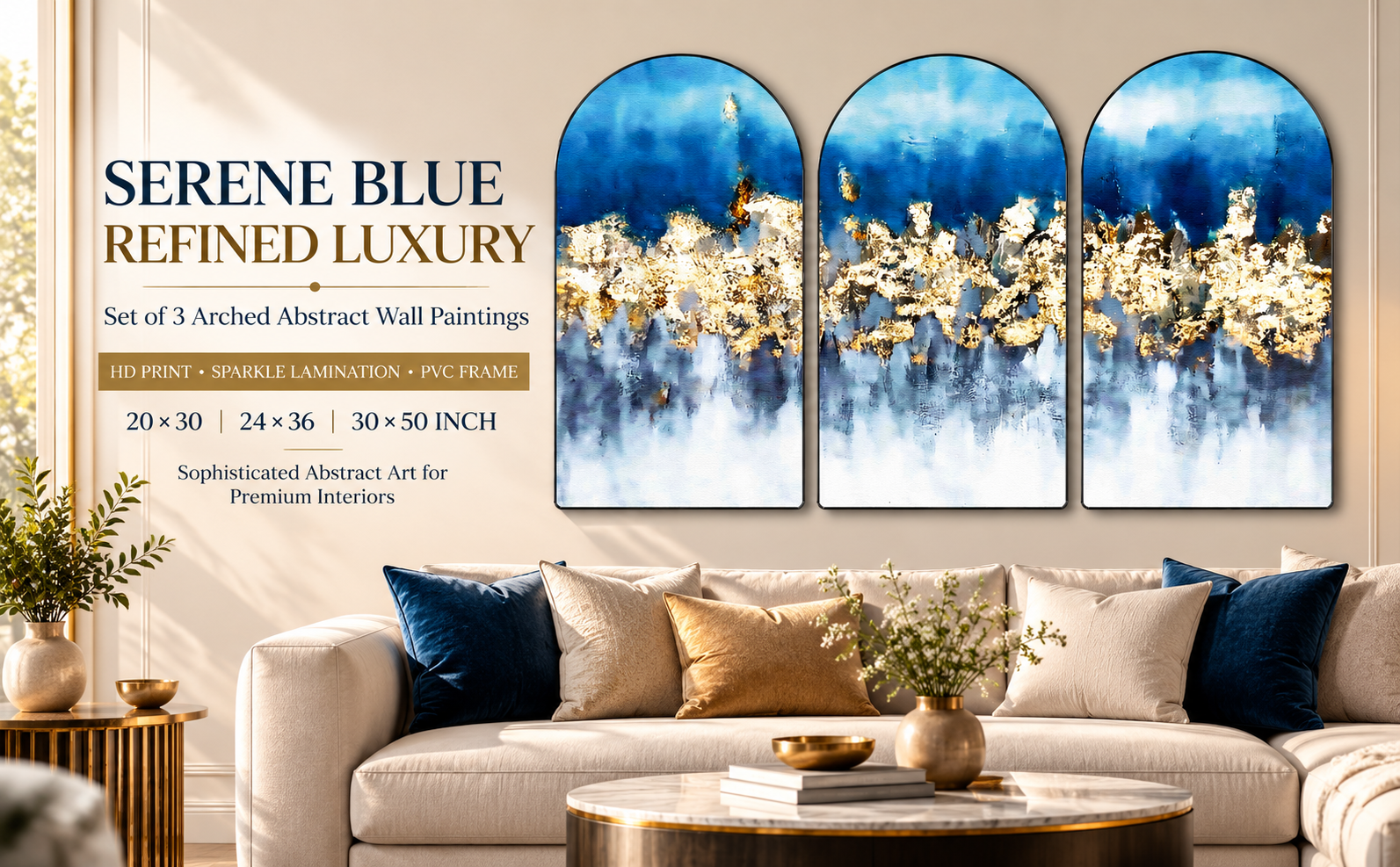 Blue White and Gold Abstract Landscape banner