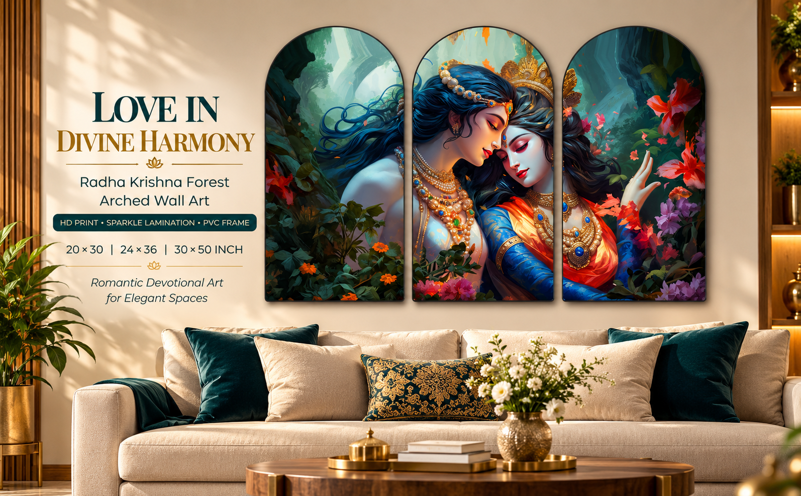Romantic Radha Krishna Forest Composition wall painting banner