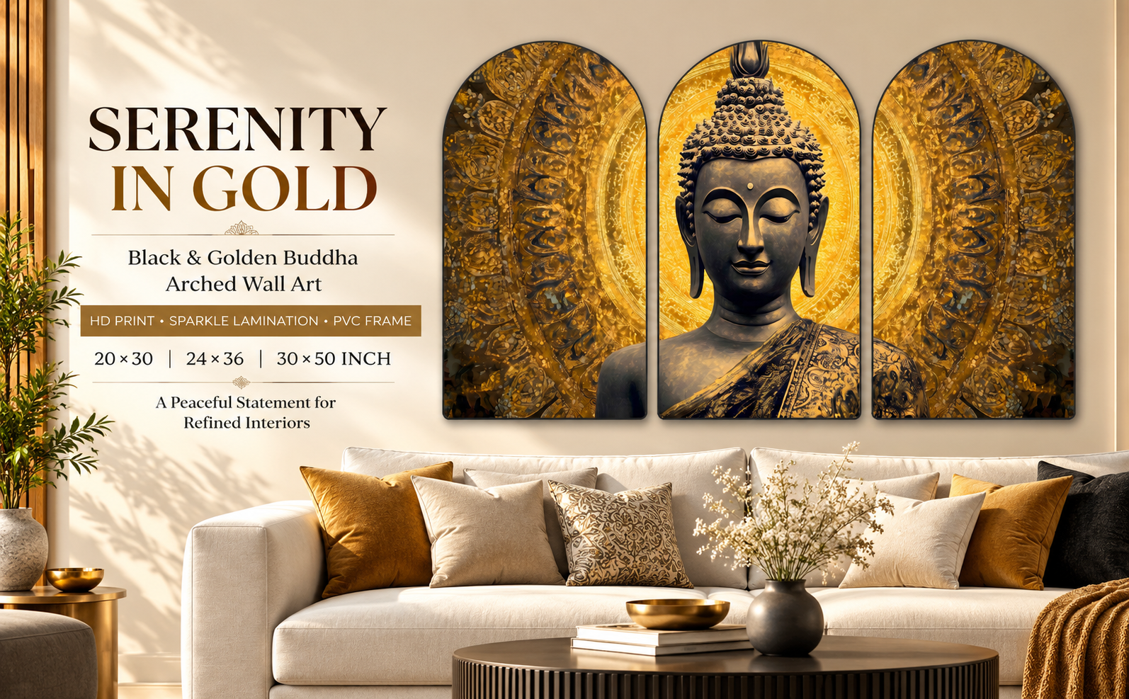 Black and Golden Buddha Halo wall painting banner