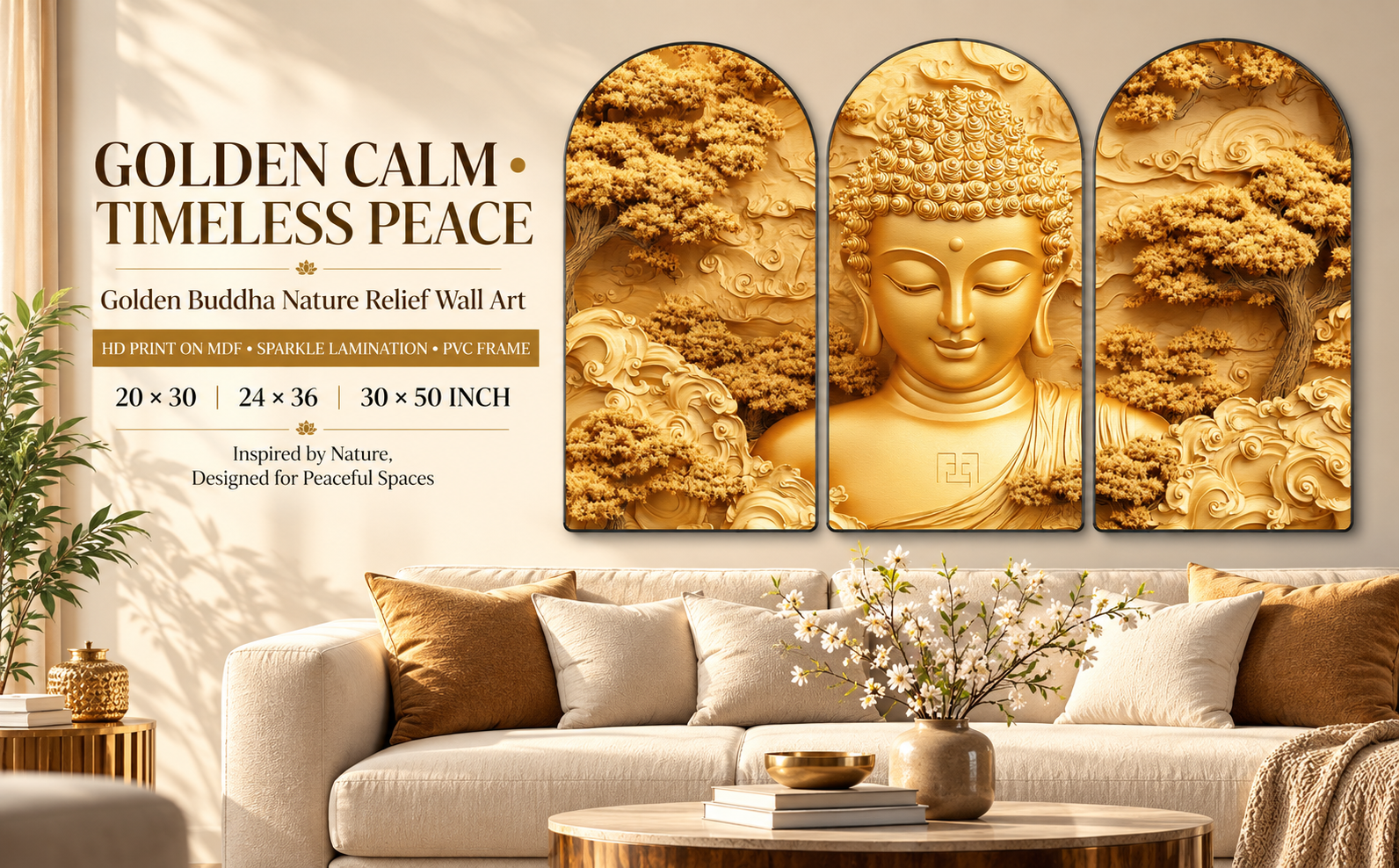 Golden Buddha Nature Relief wall painting banner