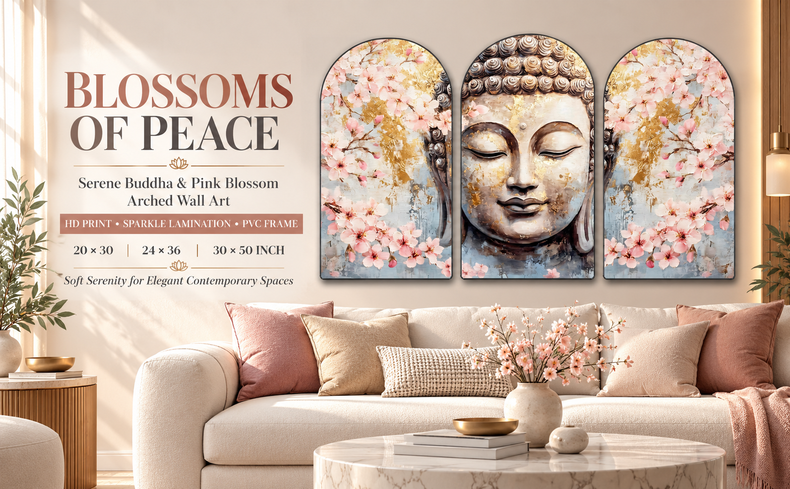 Buddha Portrait with Pink Blossom Garden wall painting banner