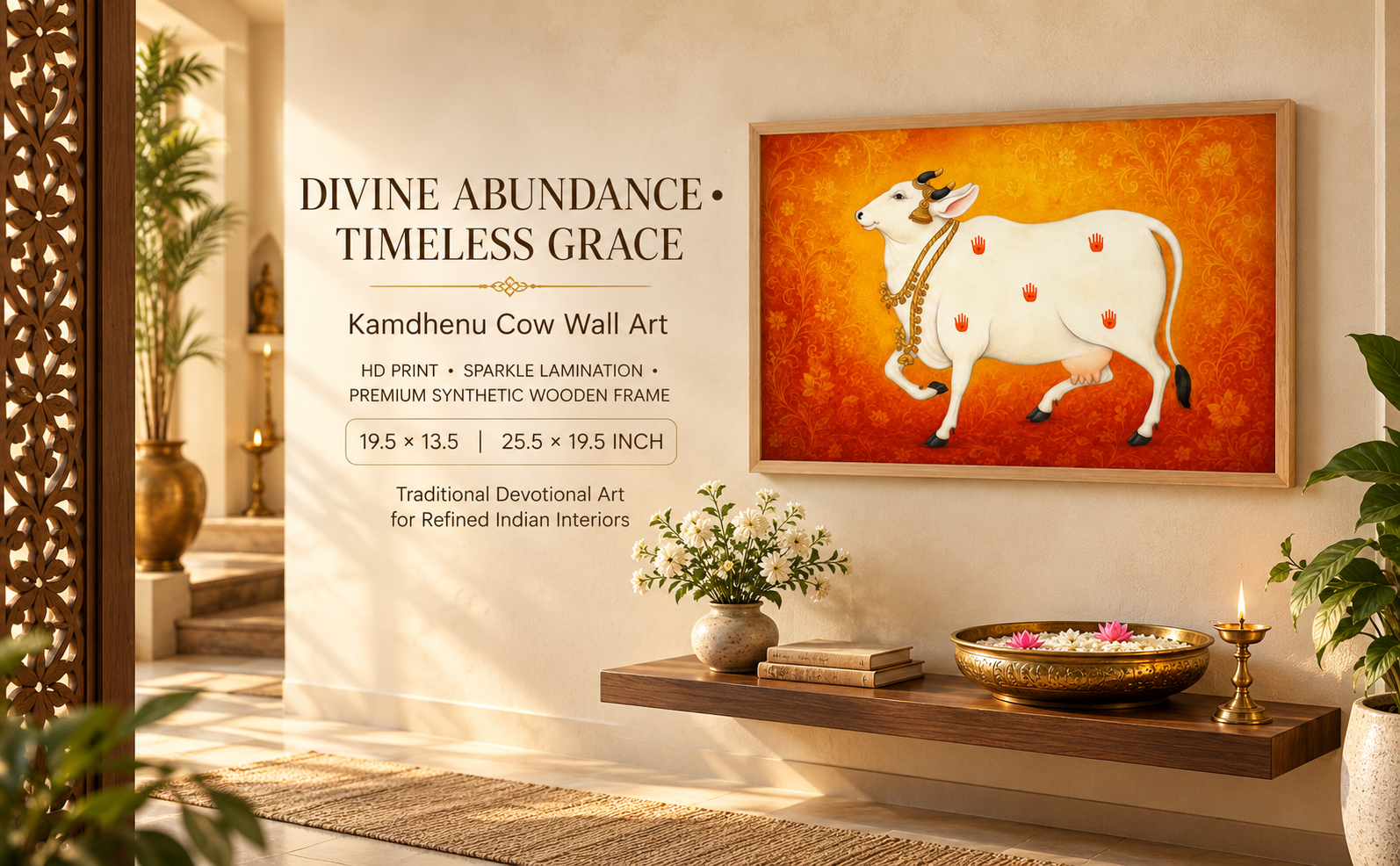 Kamdhenu Cow Hindu Devotional Wall Painting banner