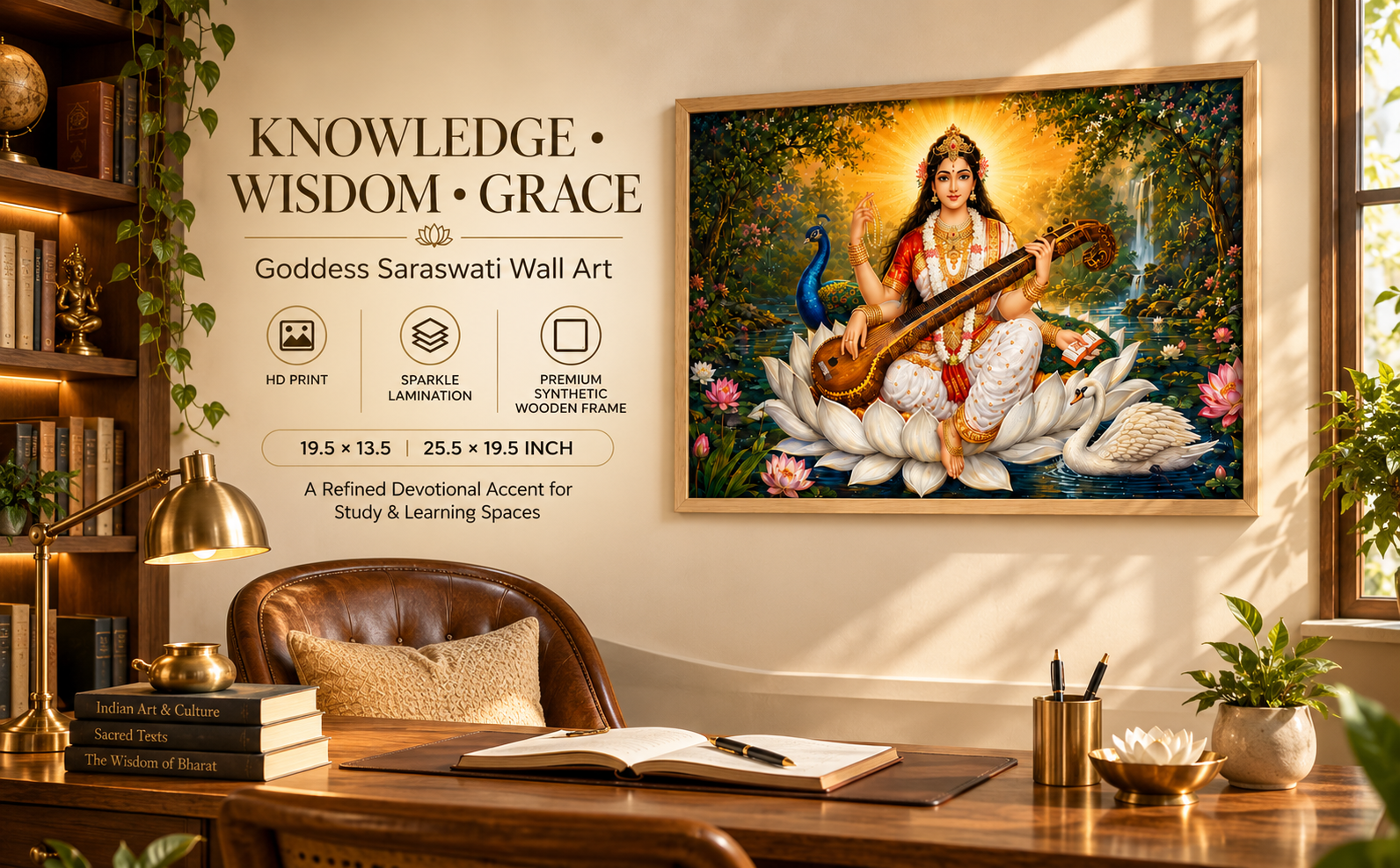 Goddess Saraswati with Veena Devotional Wall Painting banner