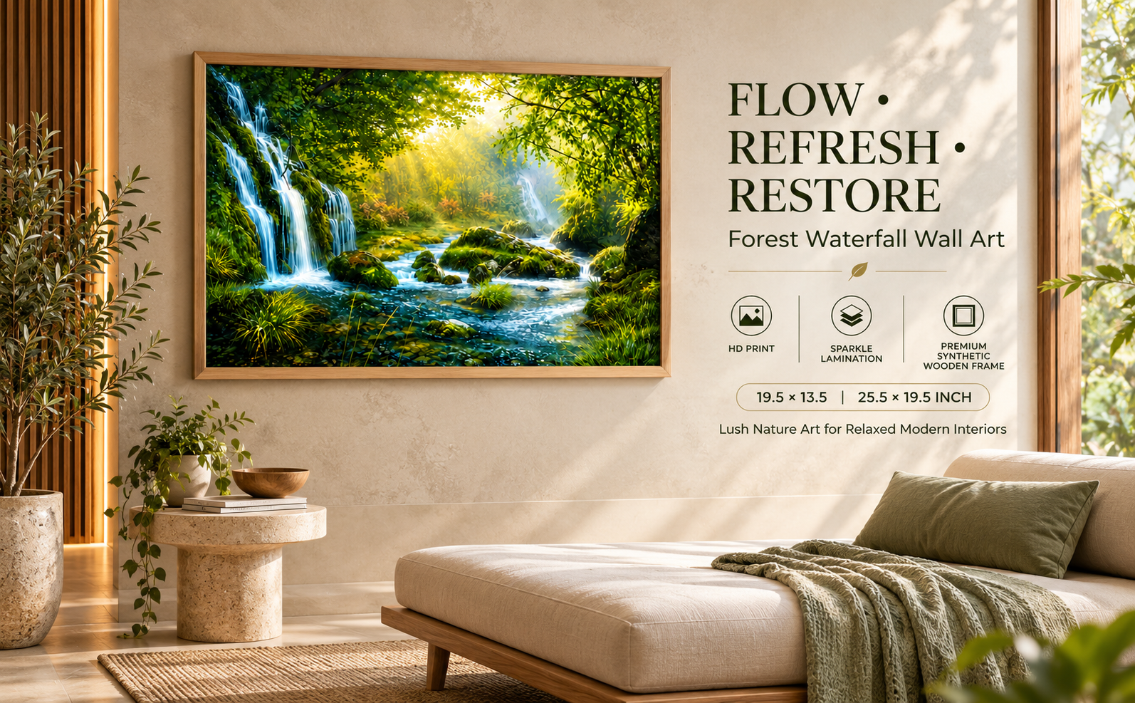 Flowing Forest Waterfall Nature Wall Painting banner