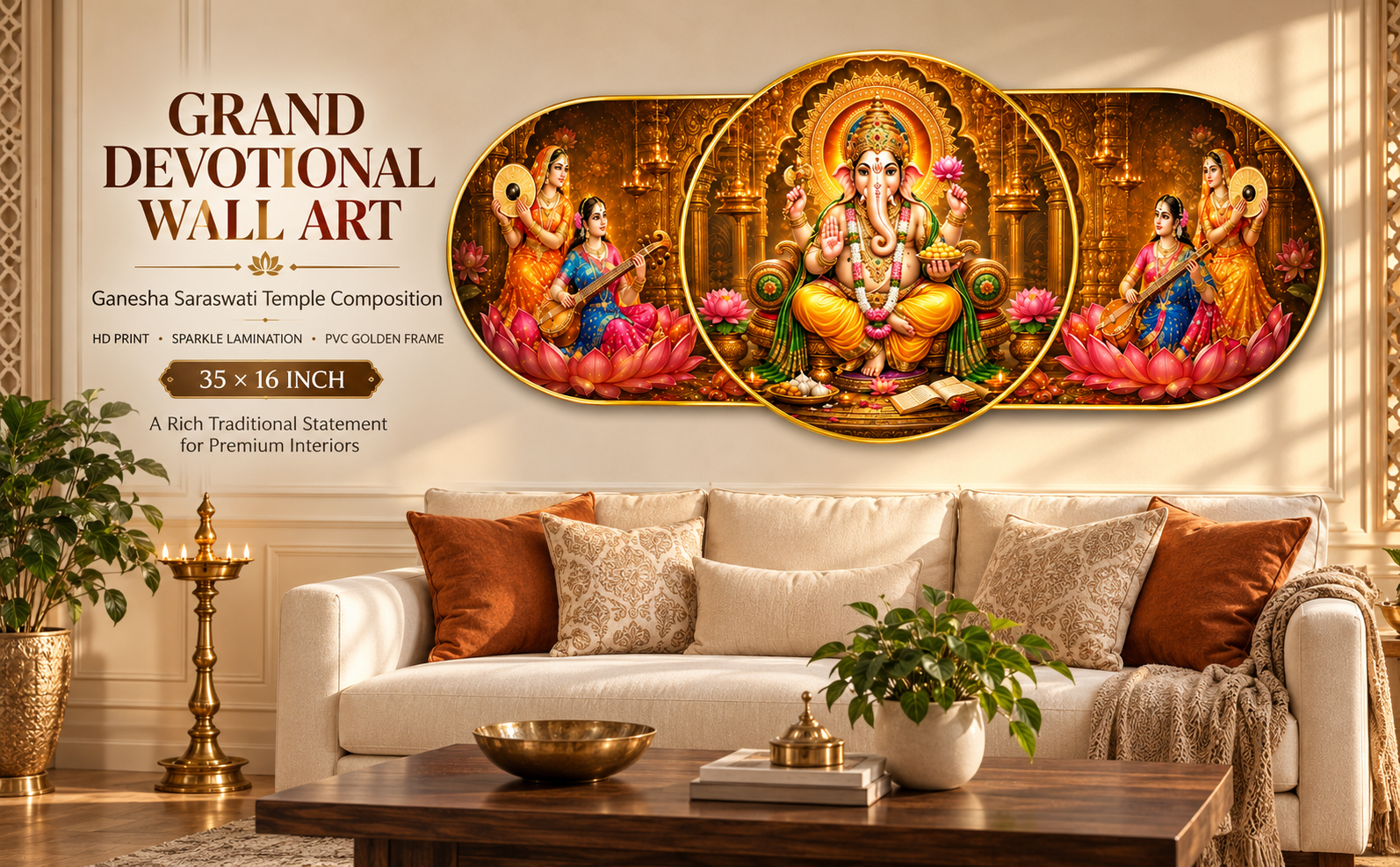 Ganesha Saraswati Temple Composition designer wall painting banner