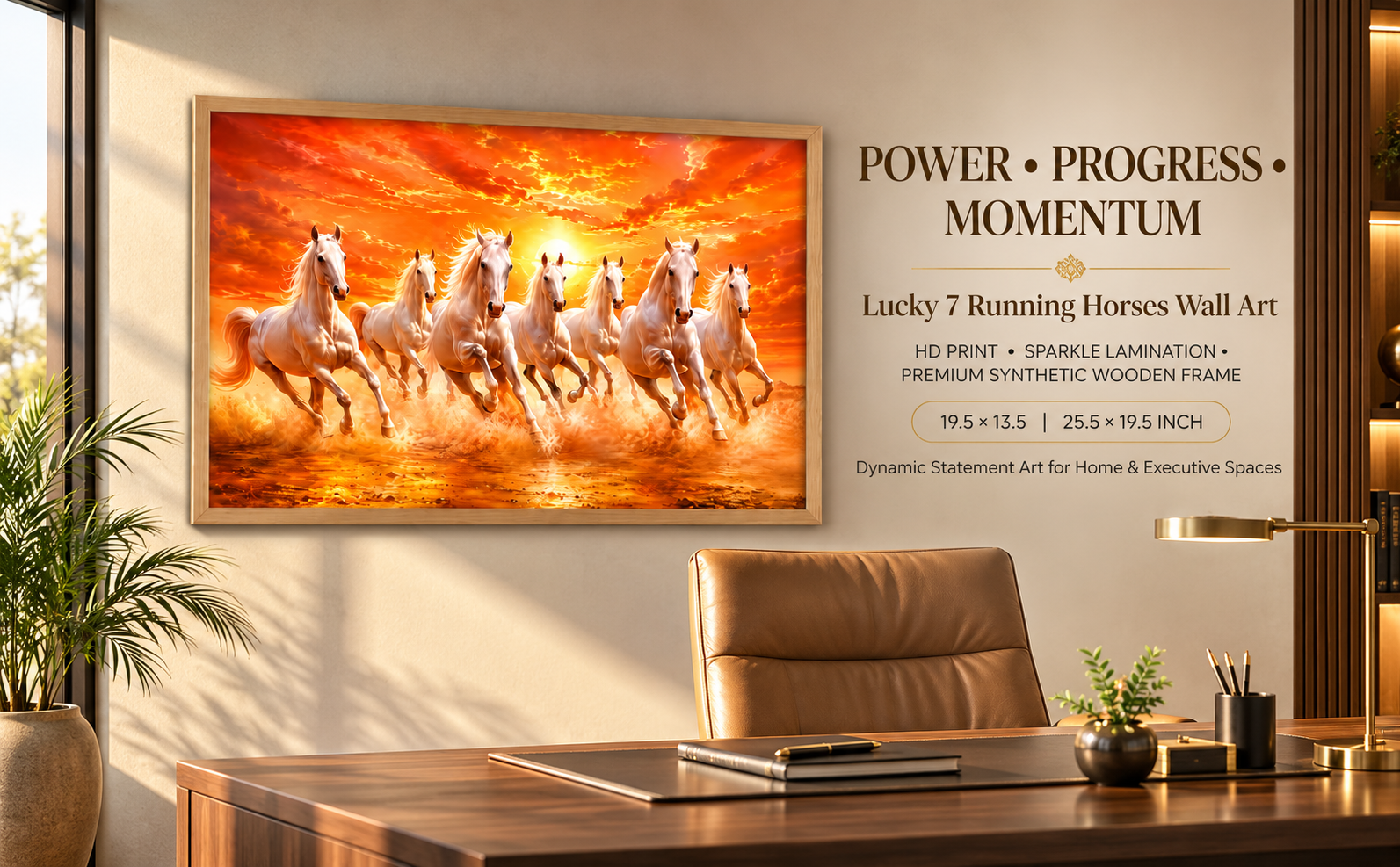Lucky Seven Running White Horses Sunset Wall Painting banner