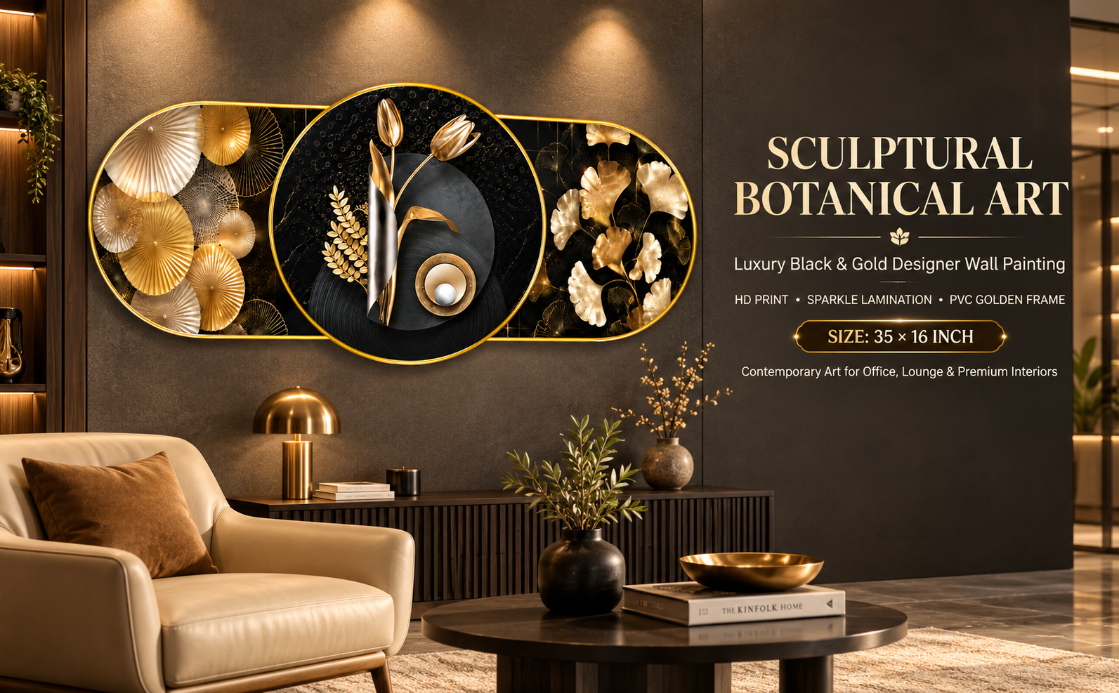 Luxury Botanical and Tulip Abstract Composition designer wall painting banner
