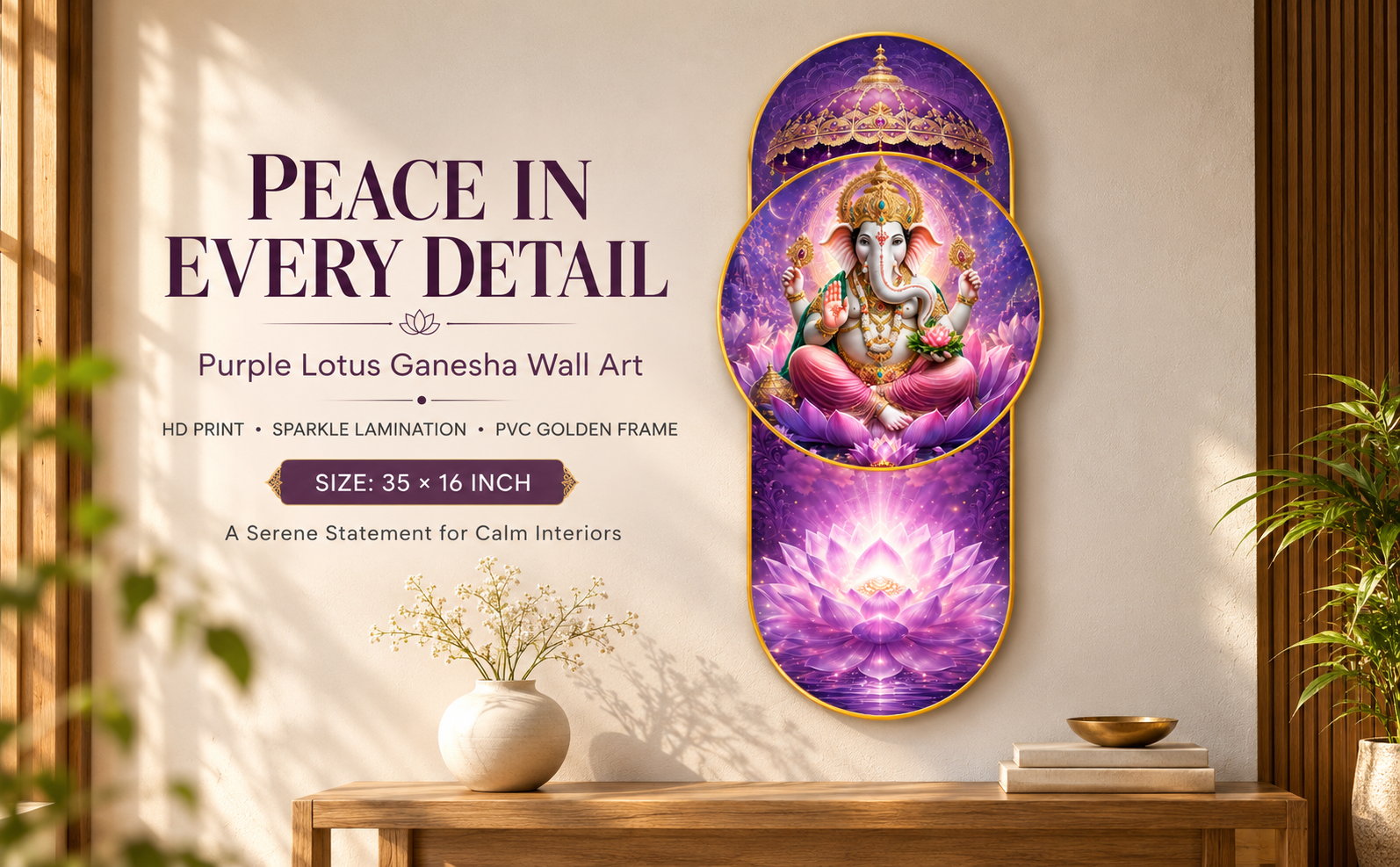 Purple Lotus Glow Ganesha designer wall painting banner