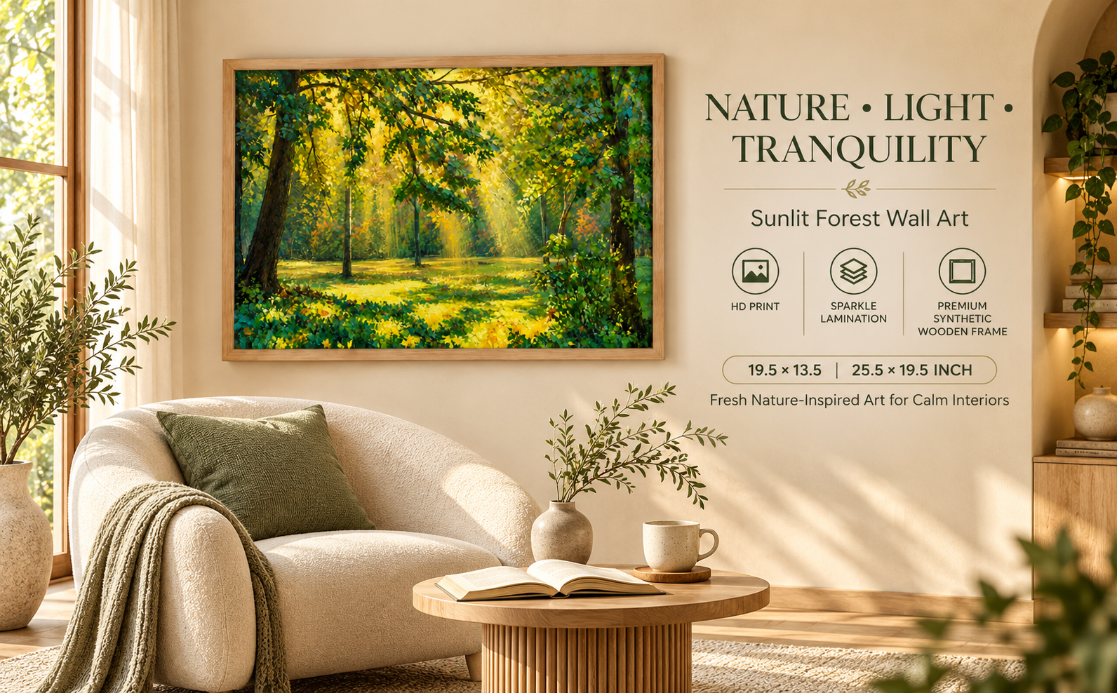 Sunlit Green Forest Nature Wall Painting banner