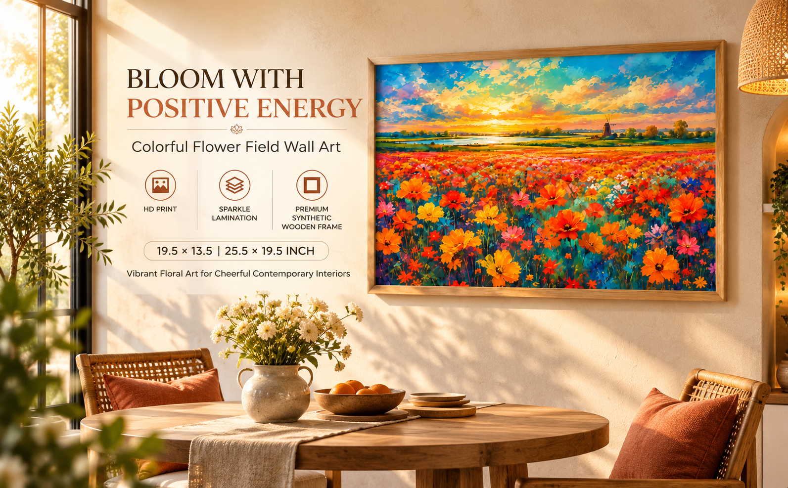 Colorful Flower Field at Sunset Wall Painting banner